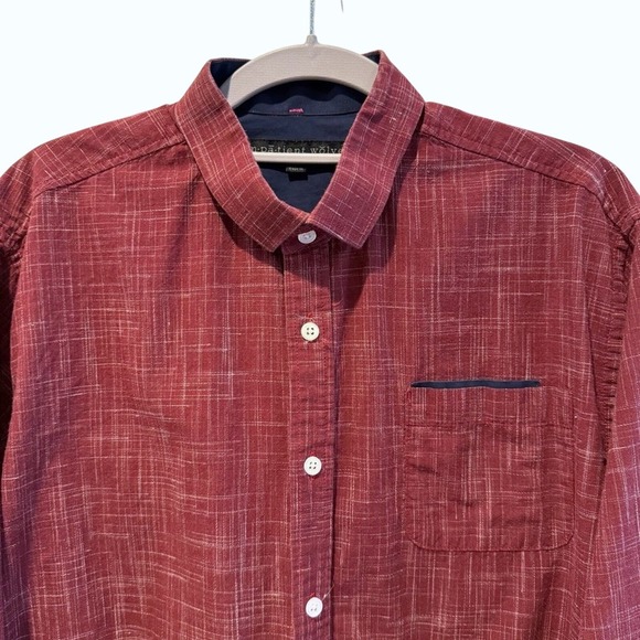 im·pā·tient wŏlves Other - im·pā·tient wŏlves Button‎ Down Shirt Red Crosshatch Textured Mens L